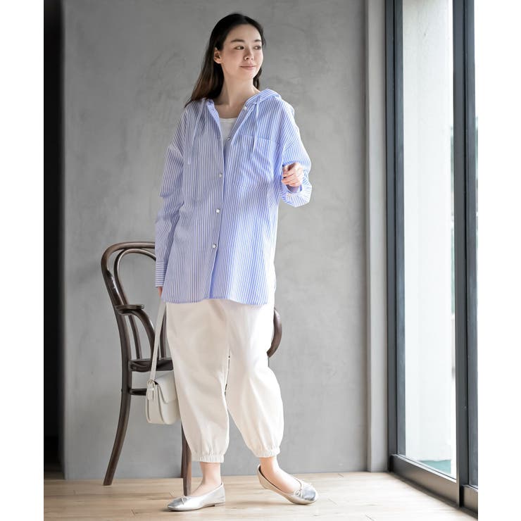 コットンシアーストライプフード付きブラウス | rps | 詳細画像2 