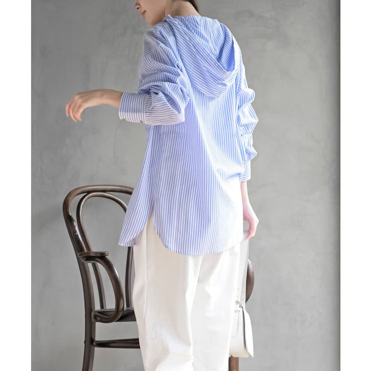 コットンシアーストライプフード付きブラウス | rps | 詳細画像3 