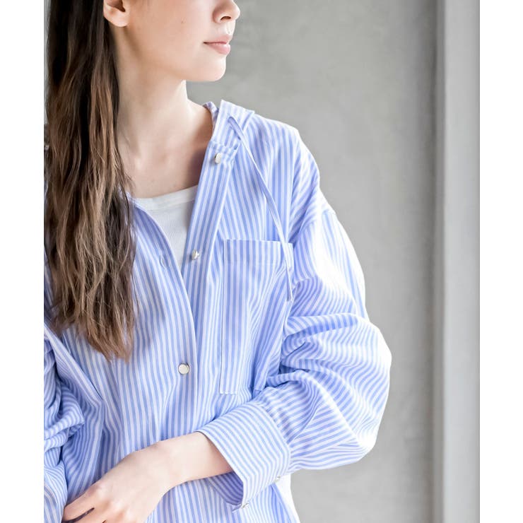 コットンシアーストライプフード付きブラウス | rps | 詳細画像5 