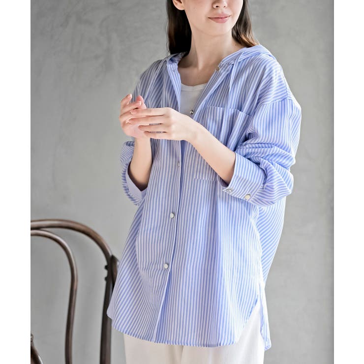 コットンシアーストライプフード付きブラウス | rps | 詳細画像6 