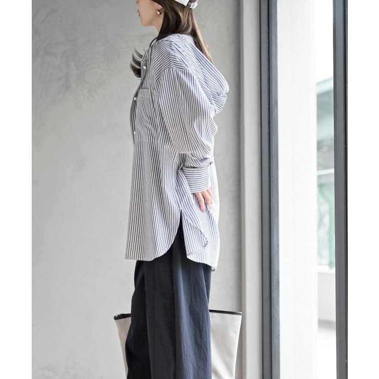 コットンシアーストライプフード付きブラウス | rps | 詳細画像9 