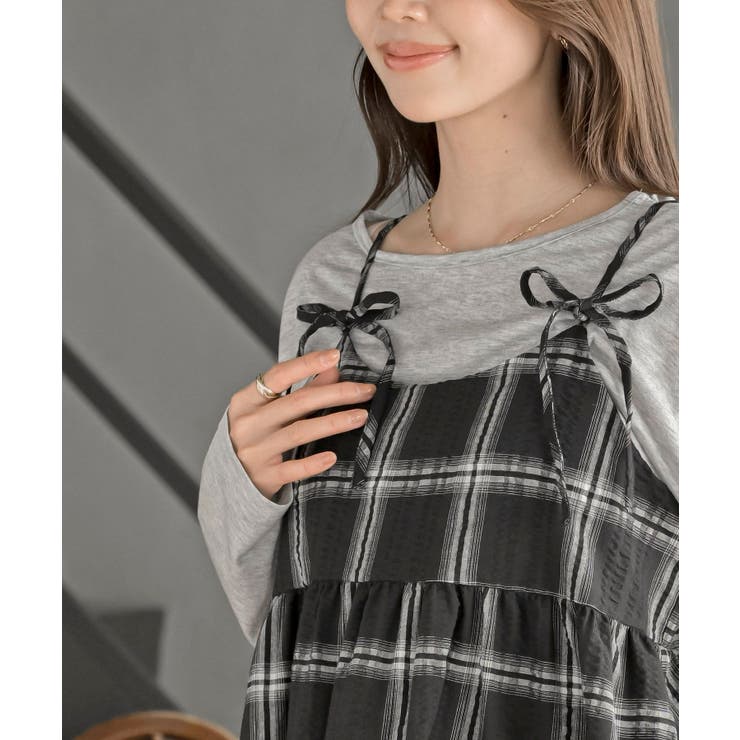 ワッフルチェックリボンキャミチュニック | rps | 詳細画像6 