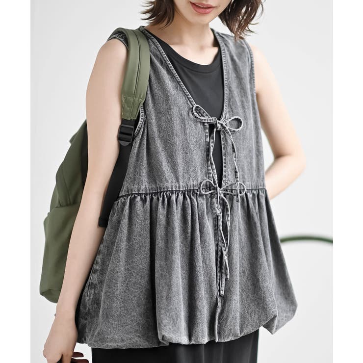 Soduk リボンデニムベスト セール】ribbon denim vest（デニムジャケット）｜soduk