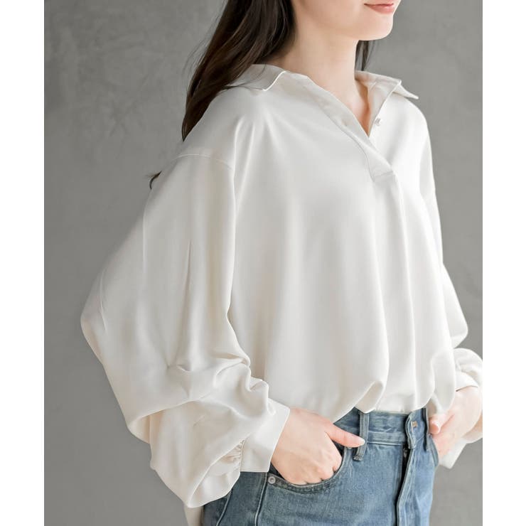 オフホワイト | 変形袖タックスキッパーブラウス | rps