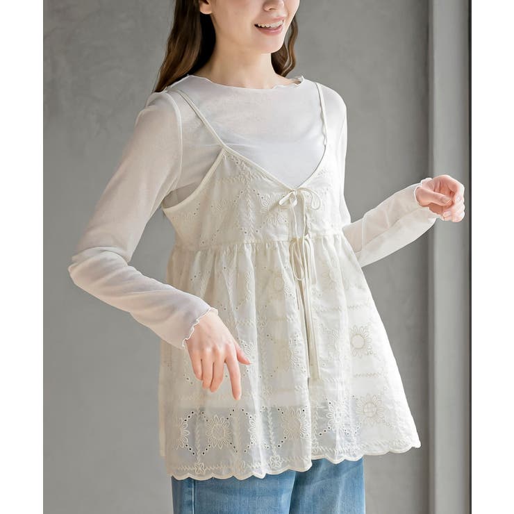 花柄刺繍前開きダブルリボンキャミソール | rps | 詳細画像1 