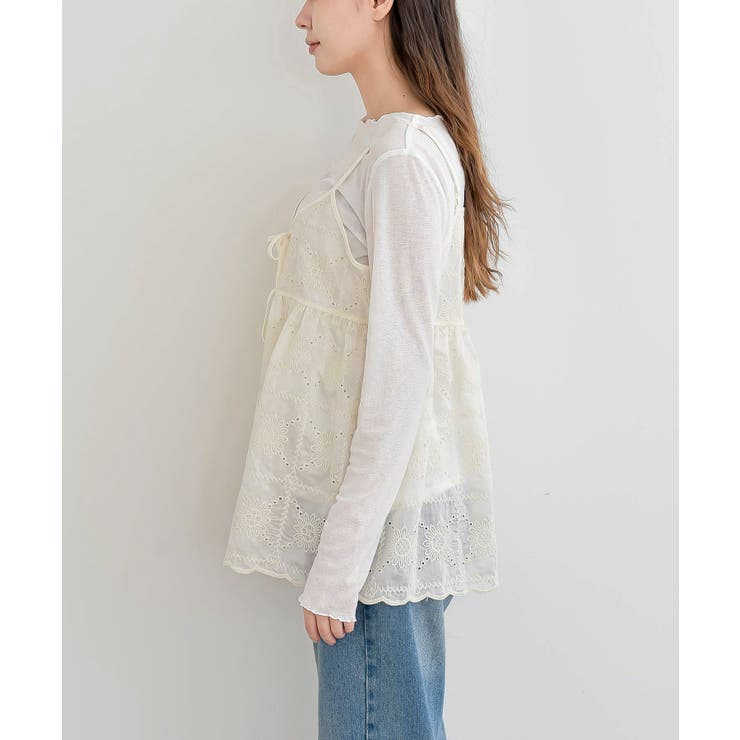 花柄刺繍前開きダブルリボンキャミソール | rps | 詳細画像11 