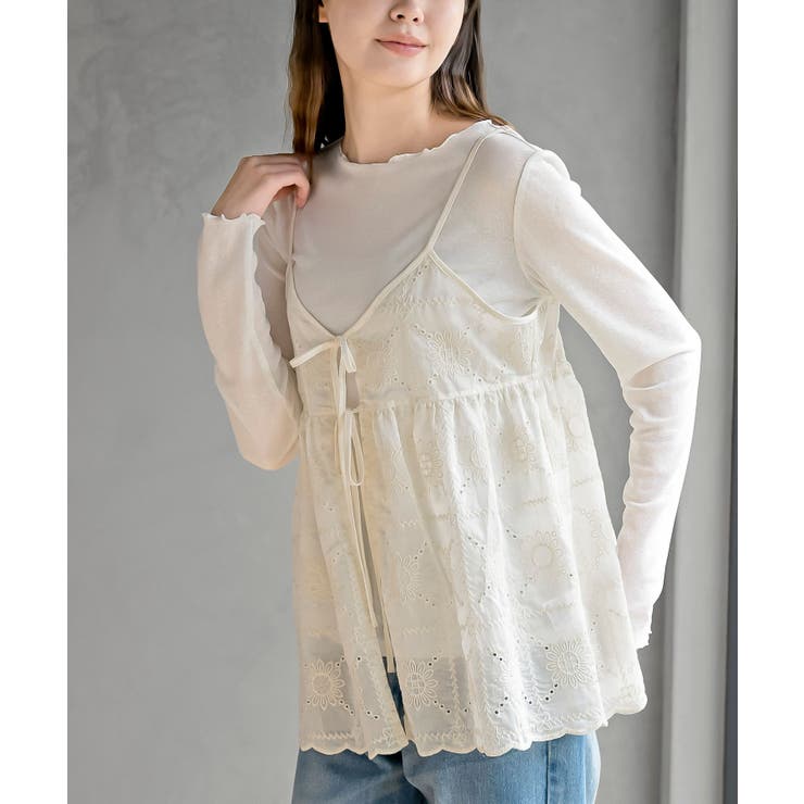 花柄刺繍前開きダブルリボンキャミソール | rps | 詳細画像7 