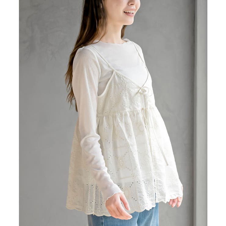 花柄刺繍前開きダブルリボンキャミソール | rps | 詳細画像9 