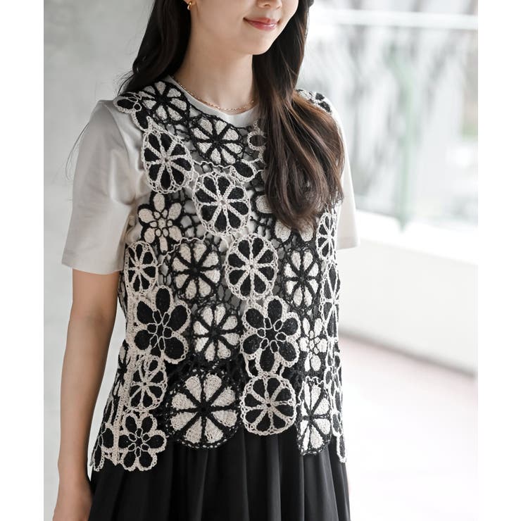 ブラック | 配色レースベスト | rps