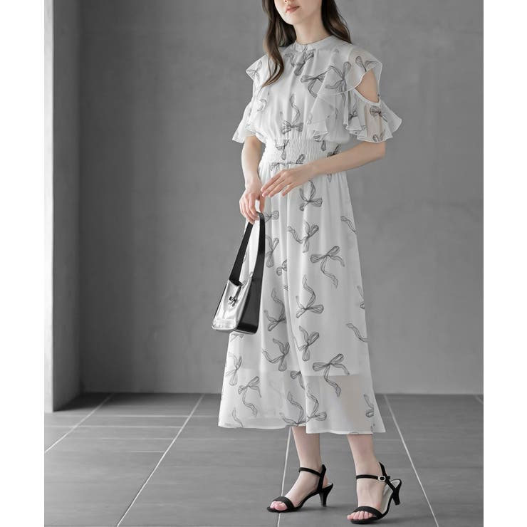 グレー | ラッフルスリーブ花柄ワンピース | rps