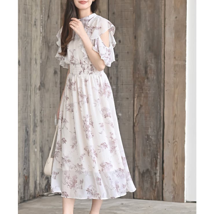 ラッフルスリーブ花柄ワンピース[品番：RPSW0003663]｜rps（アール