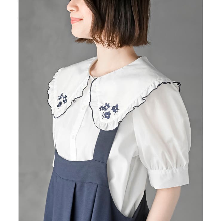 刺繍入りフリル衿5分袖ブラウス[品番：RPSW0003734]｜rps（アール