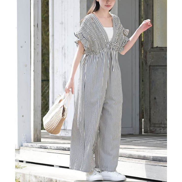 ネイビー | シャーリングフリルロンパース | rps