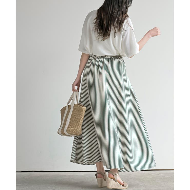 ストライプシャツ巻き風ギャザーフレアースカート | rps | 詳細画像11 
