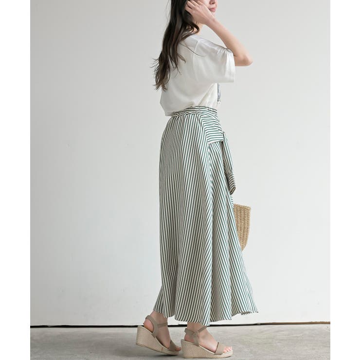 ストライプシャツ巻き風ギャザーフレアースカート | rps | 詳細画像12 