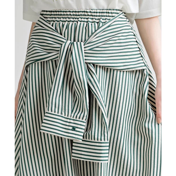 ストライプシャツ巻き風ギャザーフレアースカート | rps | 詳細画像13 