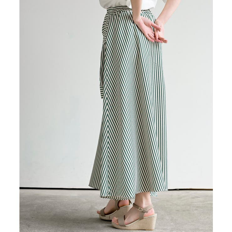 ストライプシャツ巻き風ギャザーフレアースカート | rps | 詳細画像14 