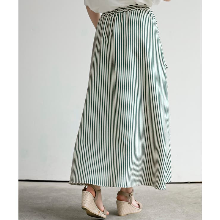 ストライプシャツ巻き風ギャザーフレアースカート | rps | 詳細画像15 