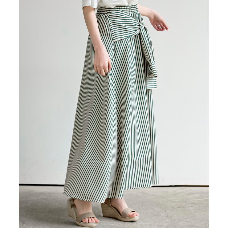 ストライプシャツ巻き風ギャザーフレアースカート | rps | 詳細画像16 