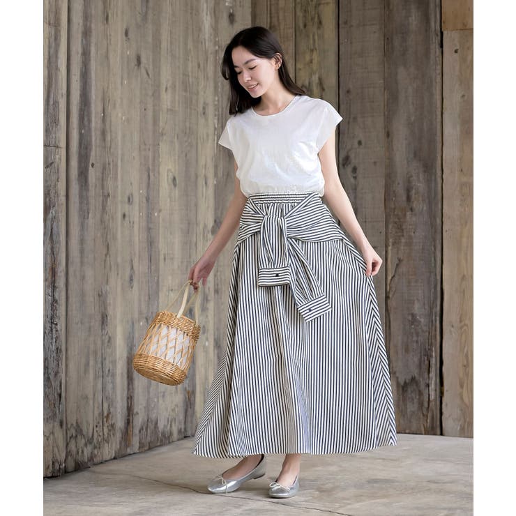 ストライプシャツ巻き風ギャザーフレアースカート | rps | 詳細画像17 