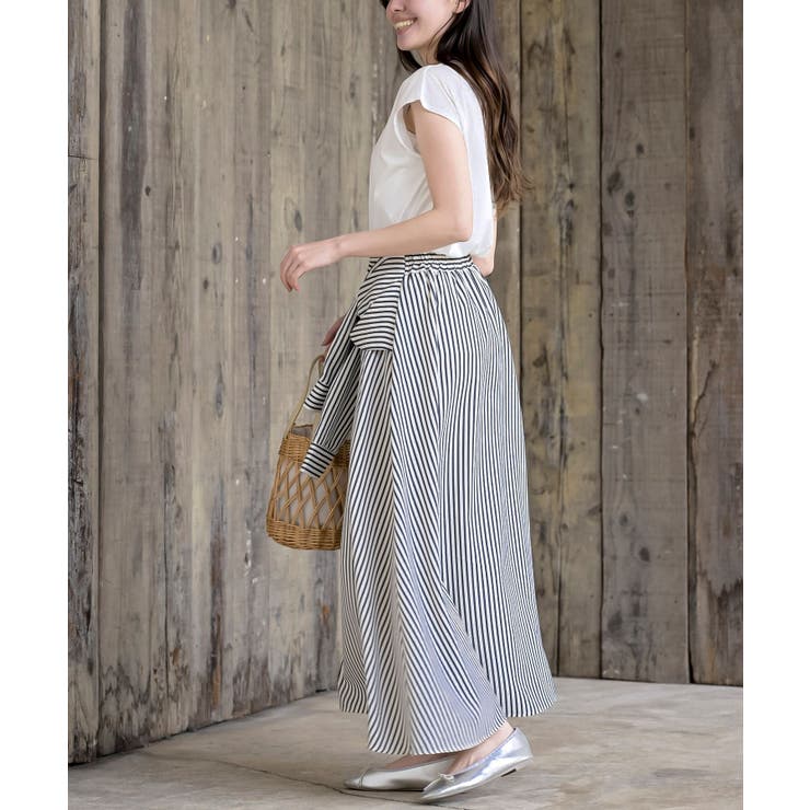 ストライプシャツ巻き風ギャザーフレアースカート | rps | 詳細画像18 