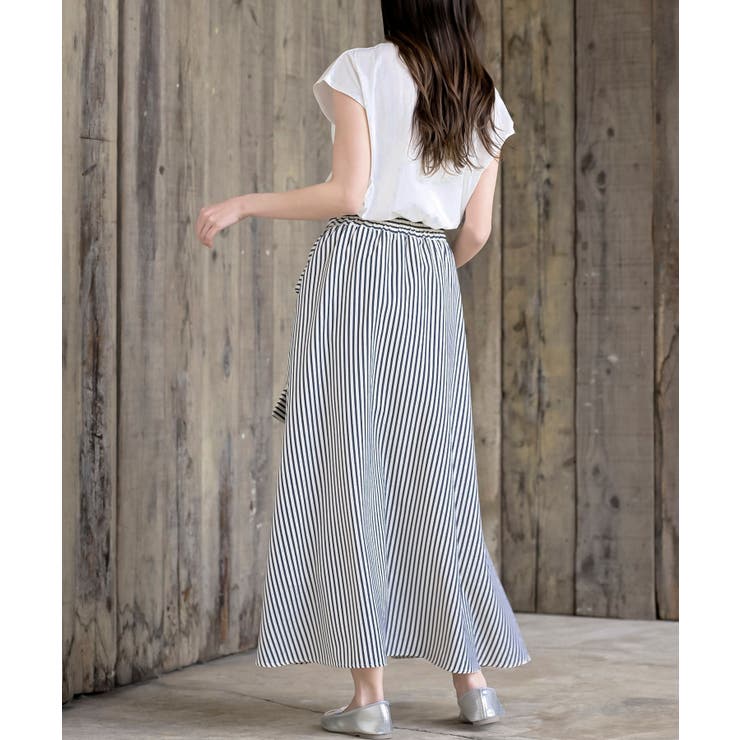 ストライプシャツ巻き風ギャザーフレアースカート | rps | 詳細画像19 