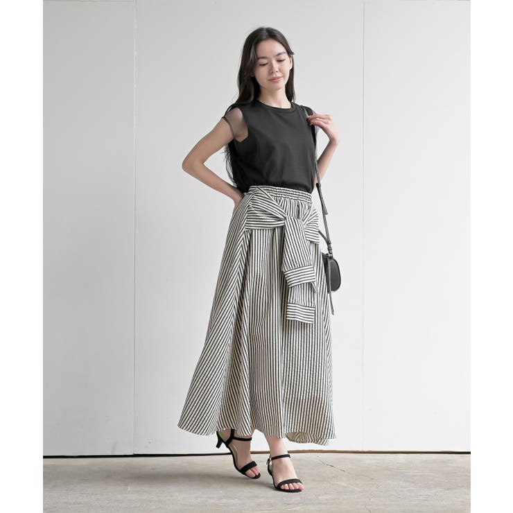 ストライプシャツ巻き風ギャザーフレアースカート | rps | 詳細画像2 