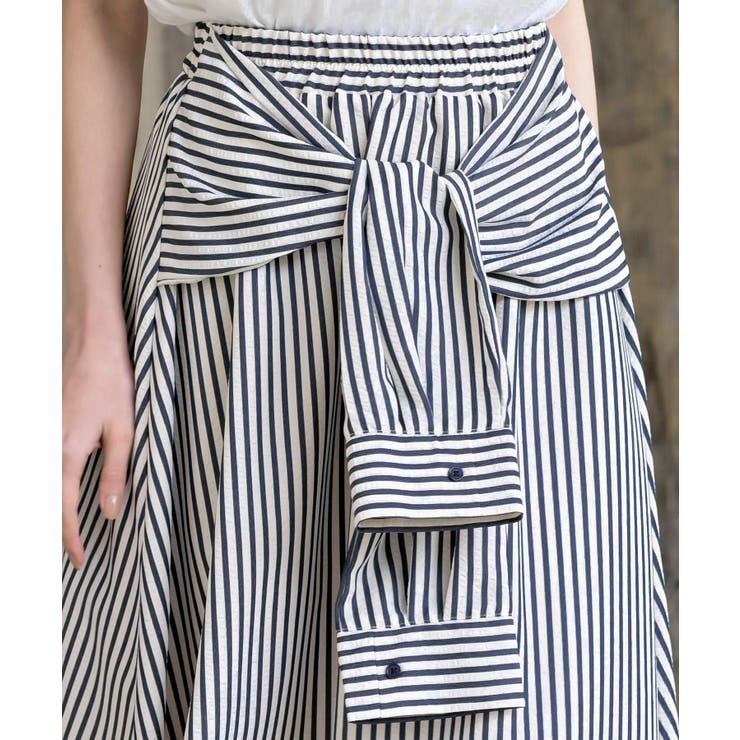 ストライプシャツ巻き風ギャザーフレアースカート | rps | 詳細画像21 