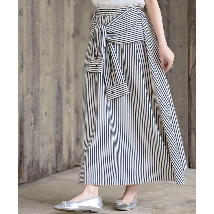 ストライプシャツ巻き風ギャザーフレアースカート | rps | 詳細画像22 