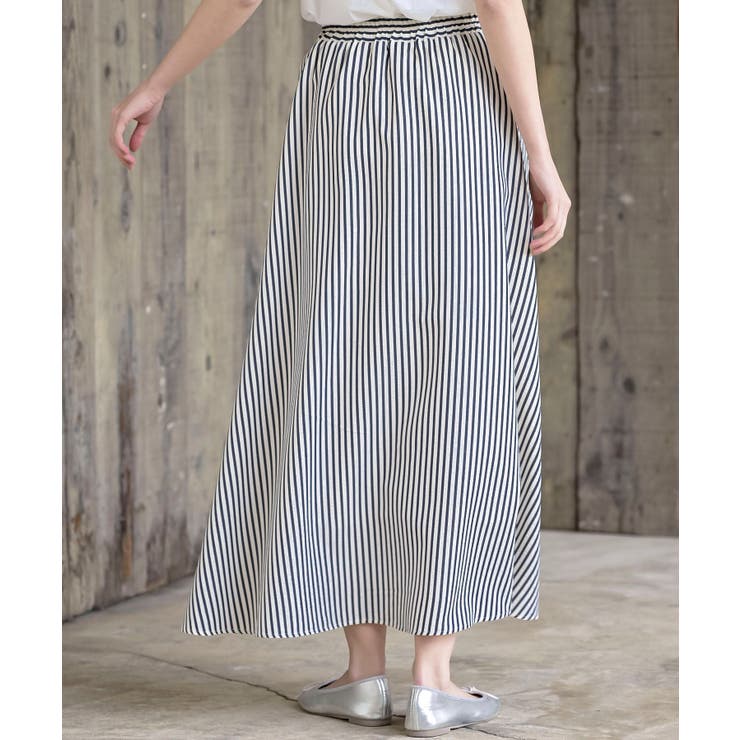ストライプシャツ巻き風ギャザーフレアースカート | rps | 詳細画像23 
