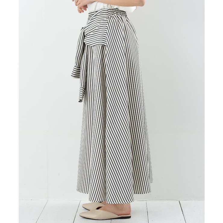 ストライプシャツ巻き風ギャザーフレアースカート | rps | 詳細画像25 