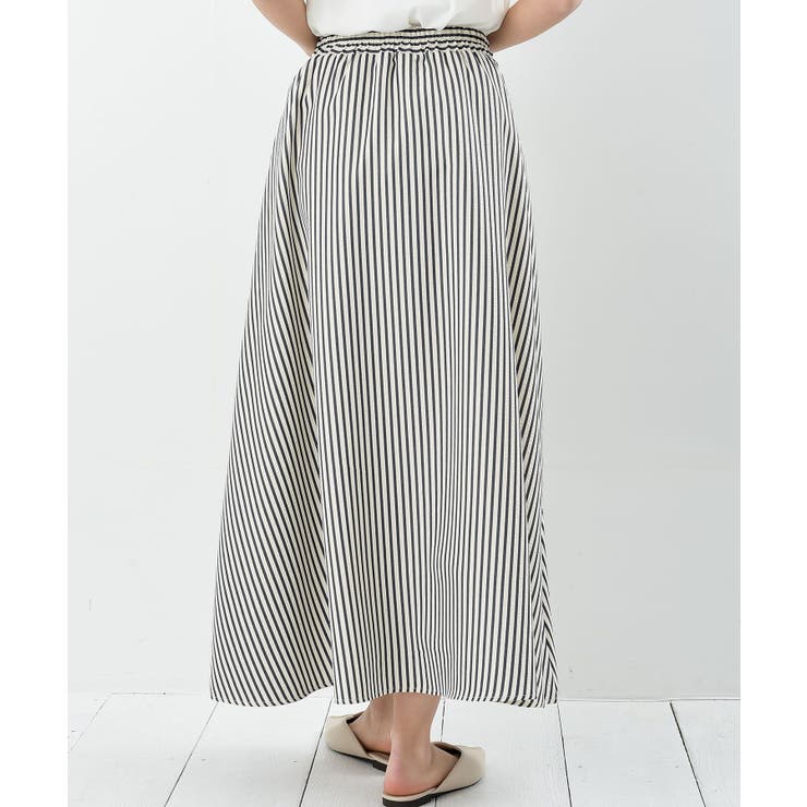 ストライプシャツ巻き風ギャザーフレアースカート | rps | 詳細画像26 