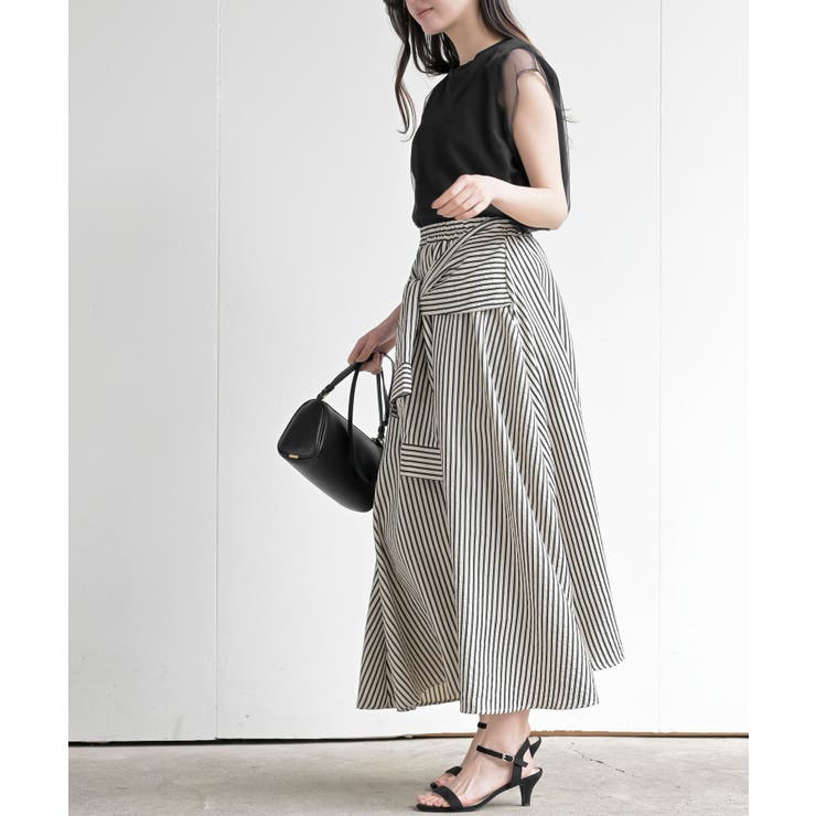 ストライプシャツ巻き風ギャザーフレアースカート | rps | 詳細画像3 