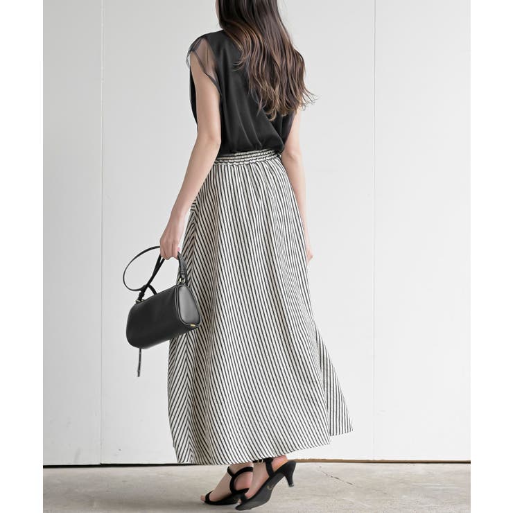 ストライプシャツ巻き風ギャザーフレアースカート | rps | 詳細画像4 