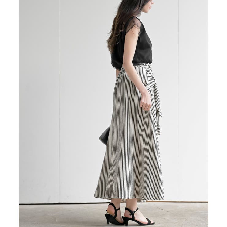 ストライプシャツ巻き風ギャザーフレアースカート | rps | 詳細画像5 