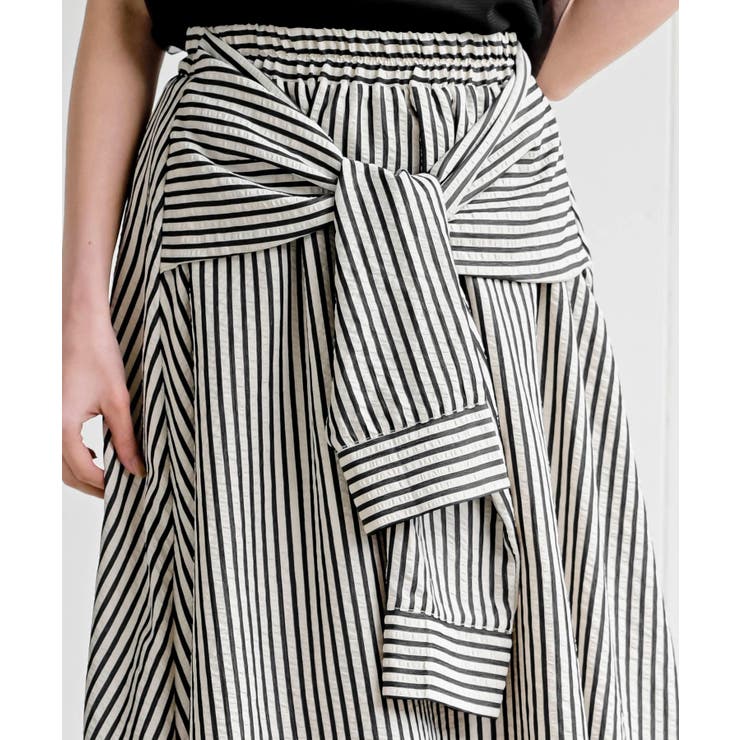 ストライプシャツ巻き風ギャザーフレアースカート | rps | 詳細画像6 
