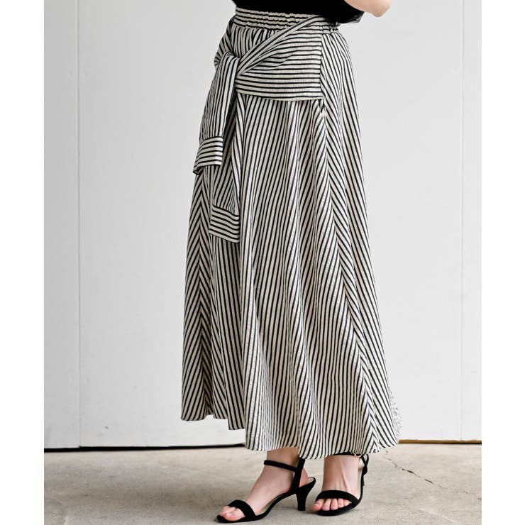 ストライプシャツ巻き風ギャザーフレアースカート | rps | 詳細画像7 