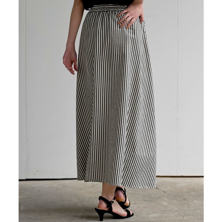 ストライプシャツ巻き風ギャザーフレアースカート | rps | 詳細画像8 