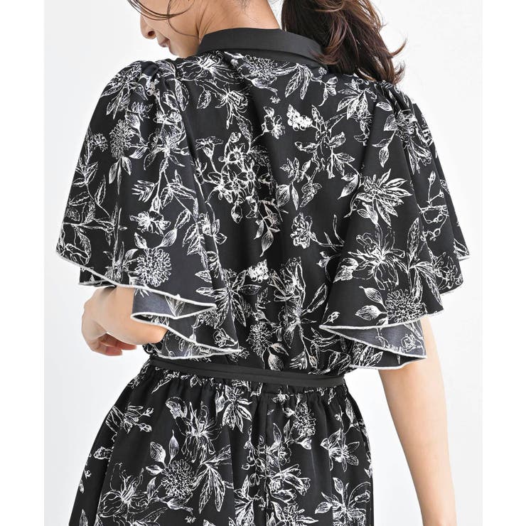 ベルト付きフレアスリーブ花柄ワンピース[品番：RPSW0001776]｜rps