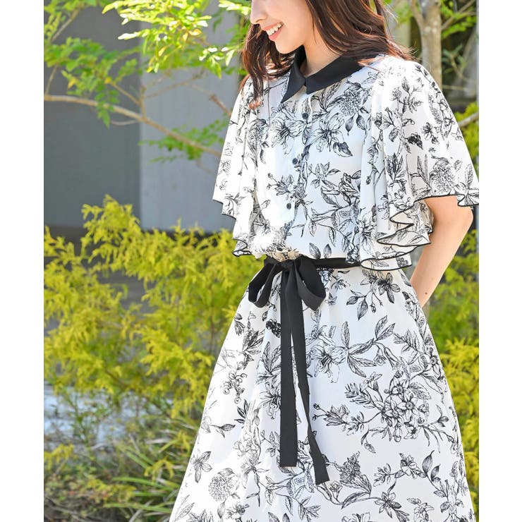 ベルト付きフレアスリーブ花柄ワンピース[品番：RPSW0001776]｜rps