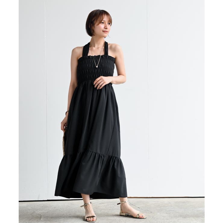 WILLSELECTION リボンショルダーシャーリングワンピース　キャミワンピ WILLSELECTION リボンショルダーシャーリングワンピース キャミ