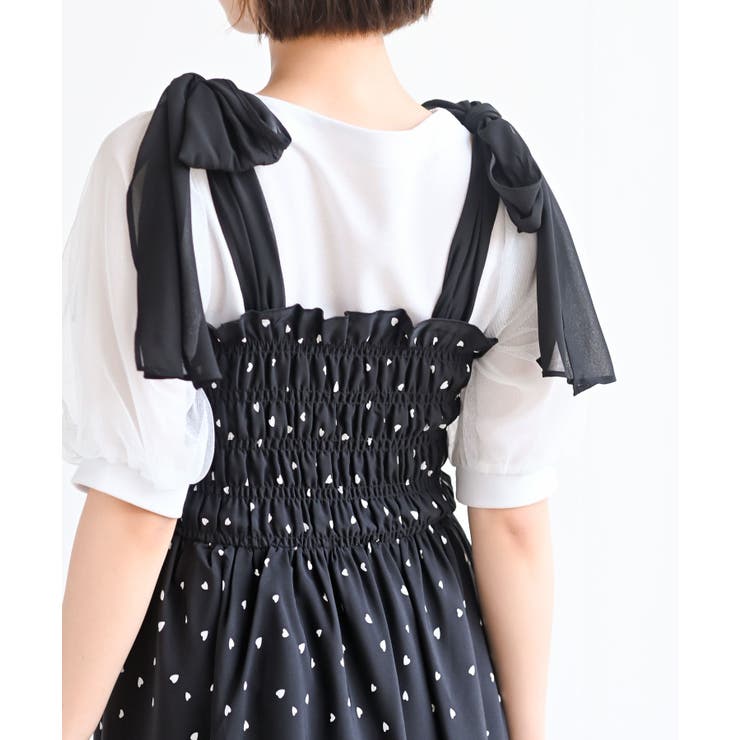 WILLSELECTION リボンショルダーシャーリングワンピース　キャミワンピ WILLSELECTION リボンショルダーシャーリングワンピース キャミ