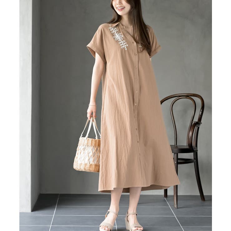 コード刺繍半袖シャツワンピース[品番：RPSW0003843]｜rps（アール