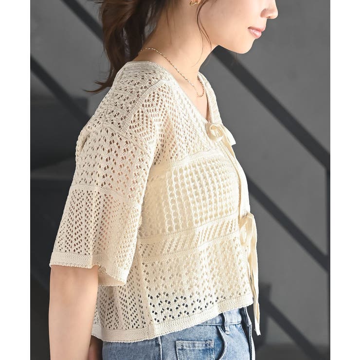 スカシ編みフロントリボンカーディガン | rps | 詳細画像17 