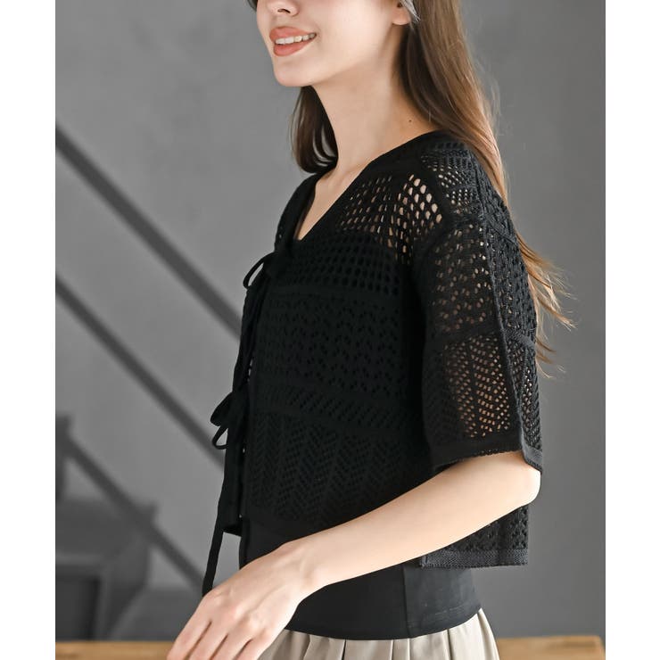 スカシ編みフロントリボンカーディガン | rps | 詳細画像7 