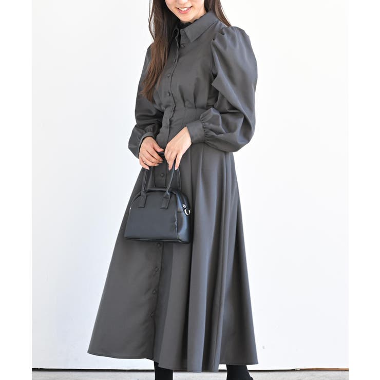 大きいサイズ レディース　リボン付きシースル ワンピース シャツドレスショート ドロストスリーブリボンティアードシャツワンピース[ai119