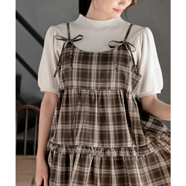 LIZLISA パッチワーク柄　ホルターネック　キャミ　チュニック　リボン LIZLISA パッチワーク柄 ホルターネック キャミ チュニック リボン