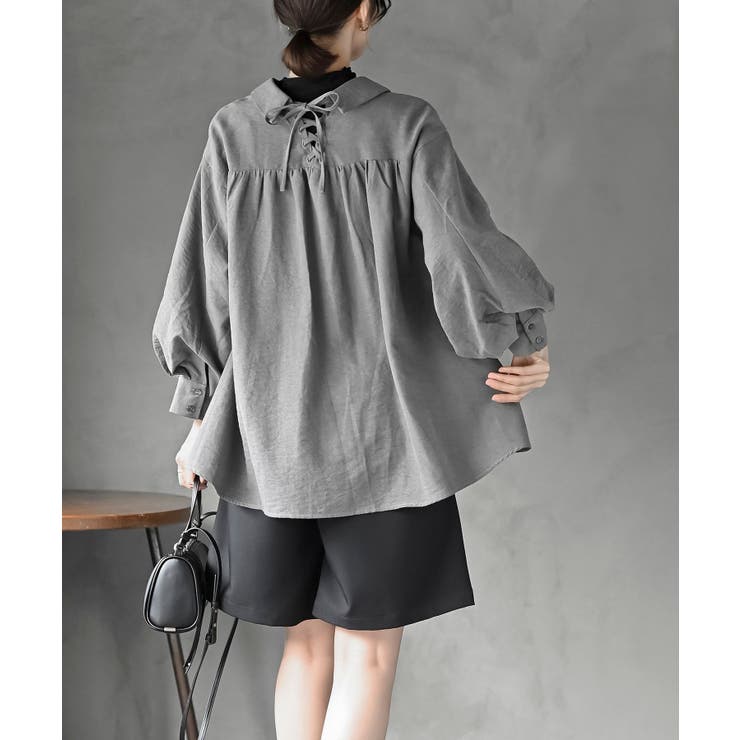 レースアップピーチ起毛ボリューム袖ブラウス | rps | 詳細画像4 