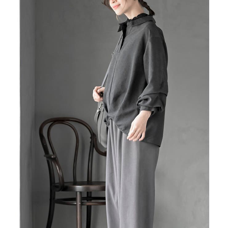 変形袖タックピーチ起毛スキッパーブラウス | rps | 詳細画像11 