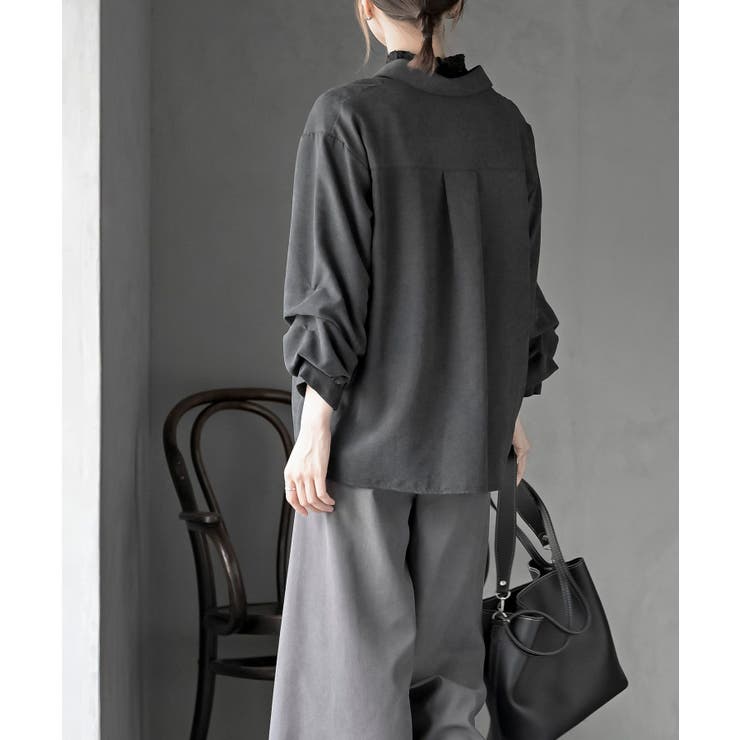 変形袖タックピーチ起毛スキッパーブラウス | rps | 詳細画像12 